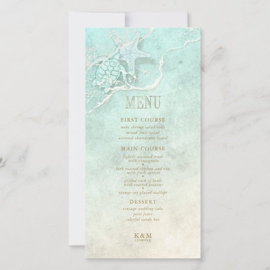Sea Foam Beach Wedding Menu ID837 (Vorderseite)