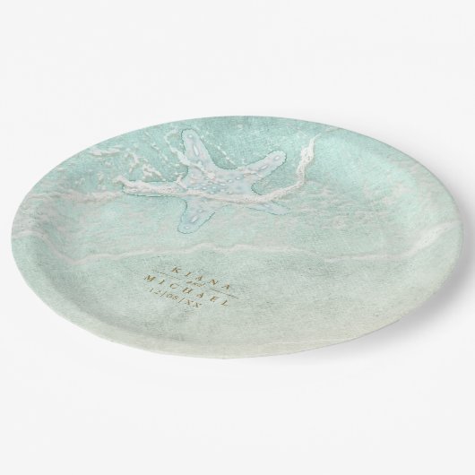 Sea Foam Beach Wedding Starfish ID837 Pappteller (Schrägansicht)