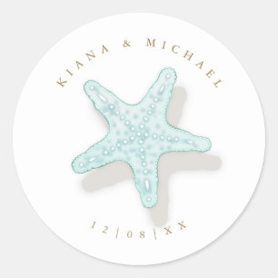 Sea Foam Beach Wedding Starfish ID837 Runder Aufkleber