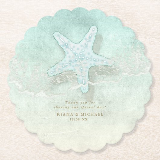 Sea Foam Beach Wedding Starfish ID837 Untersetzer (Vorderseite)