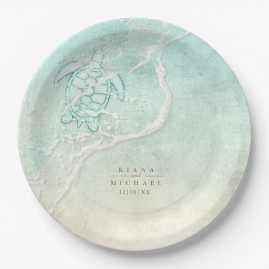 Sea Foam Beach Wedding Turtle ID837 Pappteller (Vorderseite)