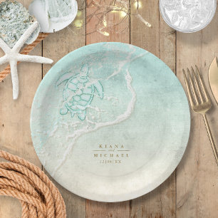 Sea Foam Beach Wedding Turtle ID837 Pappteller
