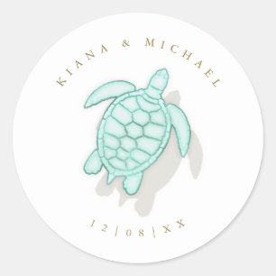 Sea Foam Beach Wedding Turtle ID837 Runder Aufkleber