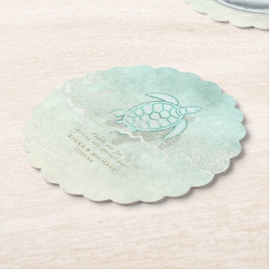 Sea Foam Beach Wedding Turtle ID837 Untersetzer (angewinkelt)