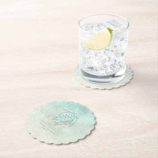 Sea Foam Beach Wedding Turtle ID837 Untersetzer (Vor Ort)