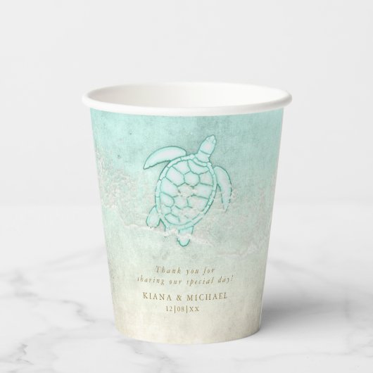 Sea Foam Beach Wedding Vielen Dank, ID837 Pappbecher (Rückseite)