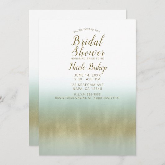 Sea Foam Gold Weißes elegantes Brautparty Einladung (Vorne/Hinten)