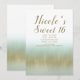 Sea Foam Gold White Elegant Beach Sweet 16 Einladung