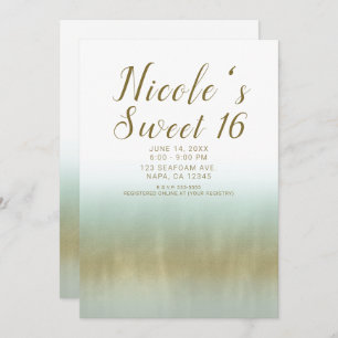 Sea Foam Gold White Elegant Beach Sweet 16 Einladung