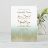 Sea Foam Gold White Elegante Beach Moderne Hochzei Einladung (Stehend Vorderseite)