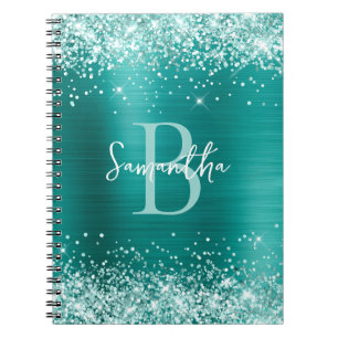 Sea Foam Green Glitter Aqua Teal Foil Monogram Notizblock
