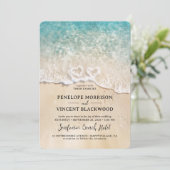 Sea Foam Hearts Beach Einladung zur Hochzeit (Stehend Vorderseite)