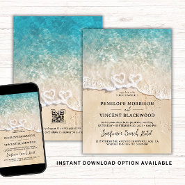 Sea Foam Hearts Beach Einladung zur Hochzeit