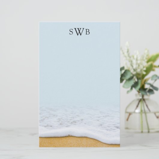 Sea Foam Linen Mit Monogramm Blank Writer Paper Briefpapier (Stehend Vorderseite)