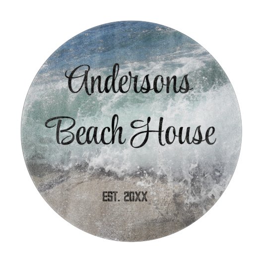 Sea Foam Ocean Waves Familienname Keepake Schneidebrett (Vorderseite)