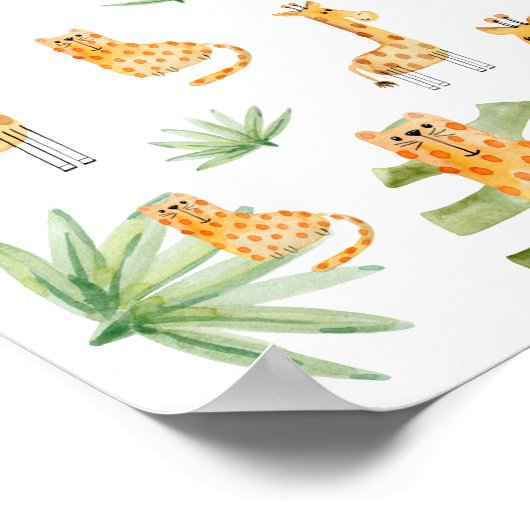 Sea Foam Sage Boy | Jungle Safari Animals Kinderzi Poster (Ecke)