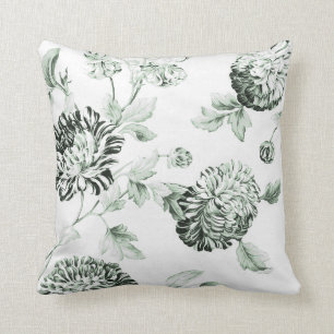 Sea Fown Green & White Botanical Floral Toile No.2 Kissen
