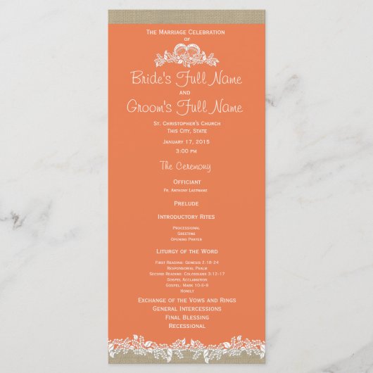 Sea Garland Mandarine and Burlap Wedding Program Programm (Vorderseite)