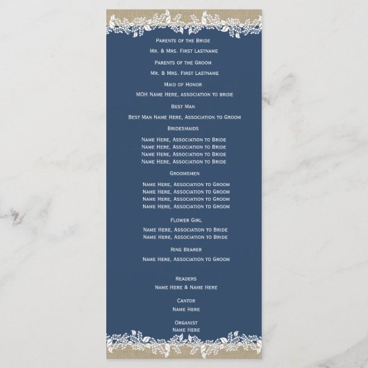 Sea Garland Navy Blue Wedding Program Programm (Rückseite)