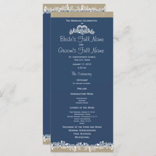 Sea Garland Navy Blue Wedding Program Programm (Vorne/Hinten)