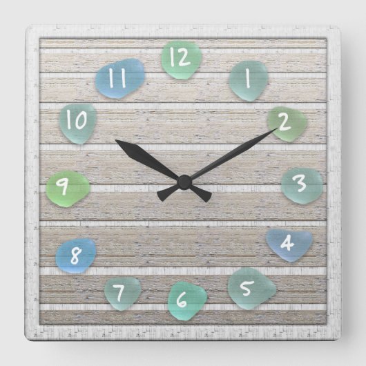 Sea Glass Beach Driftwood Look Quadratische Wanduhr (Vorderseite)