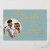 Sea Glass Blue Foto Hochzeit retten das Datum Folieneinladung (Vorderseite)