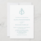 Sea Glass Blue Nautical Anchor Monogram Wedding Einladung (Vorderseite)