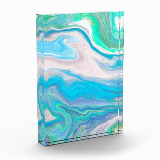 Sea Glass Blue und Green Marble Fluid Art Fotoblock (Links)