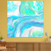 Sea Glass Blue und Green Marble Fluid Art Leinwanddruck (Insitu (Wohnzimmer))