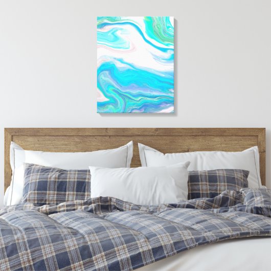 Sea Glass Blue und Green Marble Fluid Art Leinwanddruck (Insitu (Schlafzimmer))