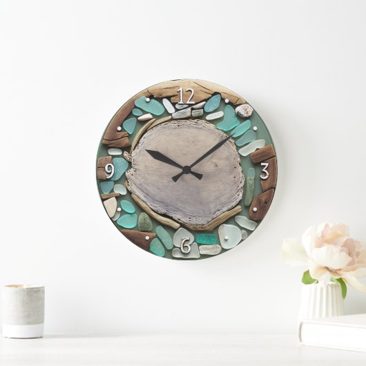 Sea Glass Driftwood Beach Square Wall Clock Große Wanduhr (Zuhause)
