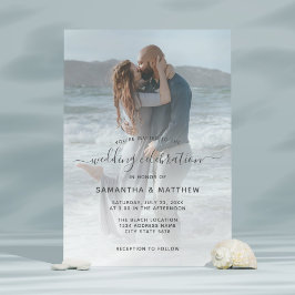 Sea Glass Dusty Blue Couple Foto Beach Wedding Einladung