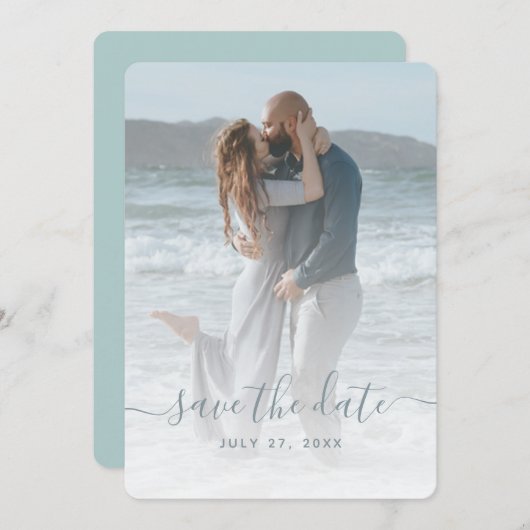 Sea Glass Dusty Blue Foto Save the Date Hochzeit Einladung (Vorne/Hinten)