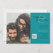Sea Glass Foto Wedding Invite QR Code Rett Datum Einladung (Vorderseite)