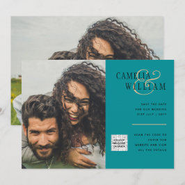 Sea Glass Foto Wedding Invite QR Code Rett Datum Einladung