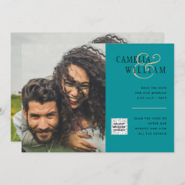 Sea Glass Foto Wedding Invite QR Code Rett Datum Einladung