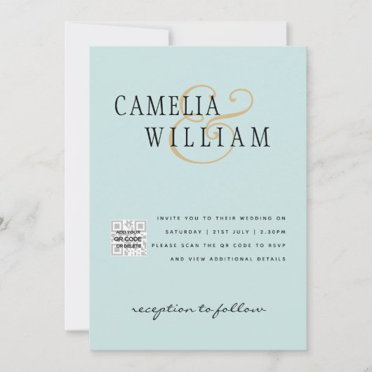 Sea Glass Foto Wedding Invite QR Code Rett Datum Einladung (Vorderseite)