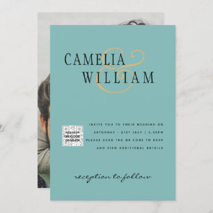 Sea Glass Foto Wedding Invite QR Code Rett Datum Einladung