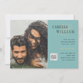 Sea Glass Foto Wedding Invite QR Code Rett Datum Einladung (Vorderseite)