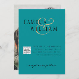 Sea Glass Foto Wedding Invite QR Code Rett Datum Einladung