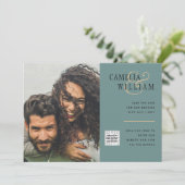 Sea Glass Foto Wedding Invite QR Code Rett Datum Einladung (Stehend Vorderseite)