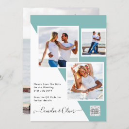 Sea Glass Foto Wedding Invite QR Code Rett Datum Einladung