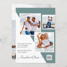 Sea Glass Foto Wedding Invite QR Code Rett Datum