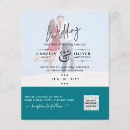 Sea Glass Foto Wedding Invite QR Code Rett Datum Flyer