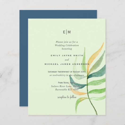 Sea Glass Green Blue Tropical Leaf Hochzeit