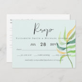 Sea Glass Green Blue Tropical Leaf Hochzeit Postkarte (Vorne/Hinten)