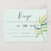 Sea Glass Green Blue Tropical Leaf Hochzeit Postkarte (Vorderseite)