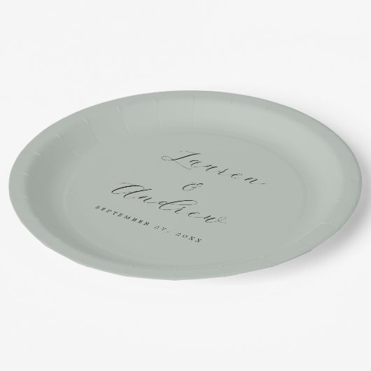 Sea Glass Green Elegante Moderne Einfache Hochzeit Pappteller (Schrägansicht)