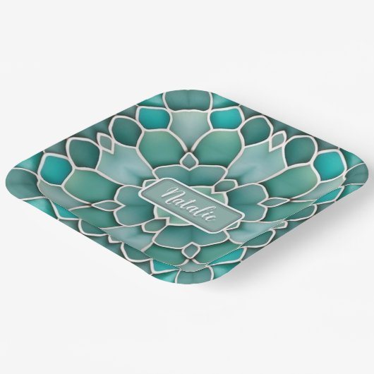 Sea Glass Green - Ocean, Beach oder Undersea Theme Pappteller (Gewinkelt)