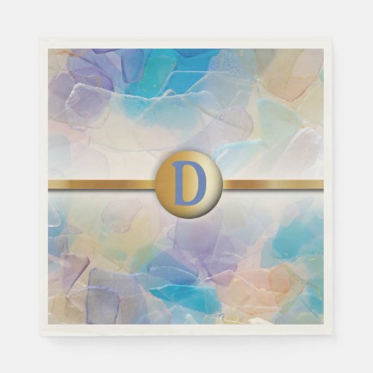 Sea Glass Monogram Beach Wedding Paper Napkin Serviette (Vorderseite)